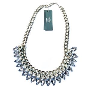 🆕 Stunning Lt Blue Crystal White CZ Silver Chain Necklace NWT